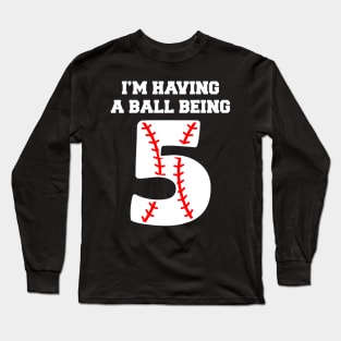 Kids 5 Year Old Baseball 5th Birthday Long Sleeve T-Shirt